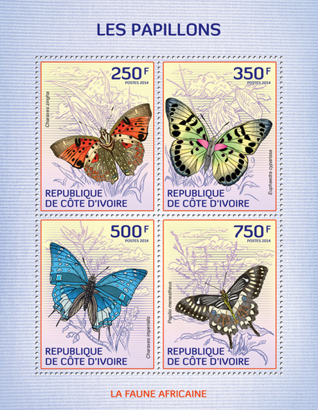 Butterflies - Issue of Ivory Coast postage stamps