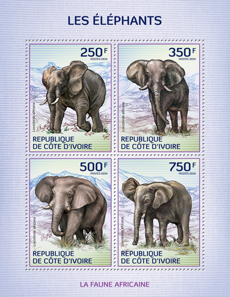 Elephants - Issue of Ivory Coast postage stamps