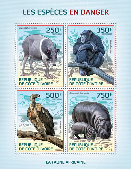 Endangered species - Issue of Ivory Coast postage stamps