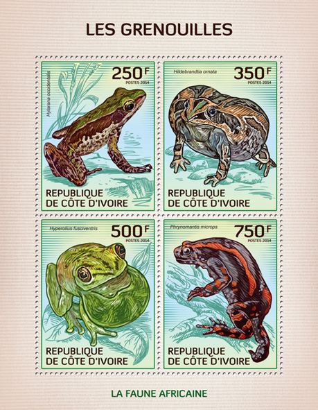 Frogs - Issue of Ivory Coast postage stamps