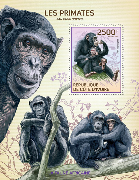 Primates - Issue of Ivory Coast postage stamps