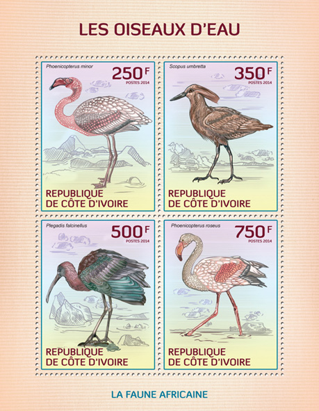Water birds - Issue of Ivory Coast postage stamps