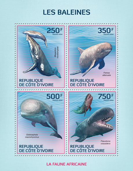 Whales - Issue of Ivory Coast postage stamps
